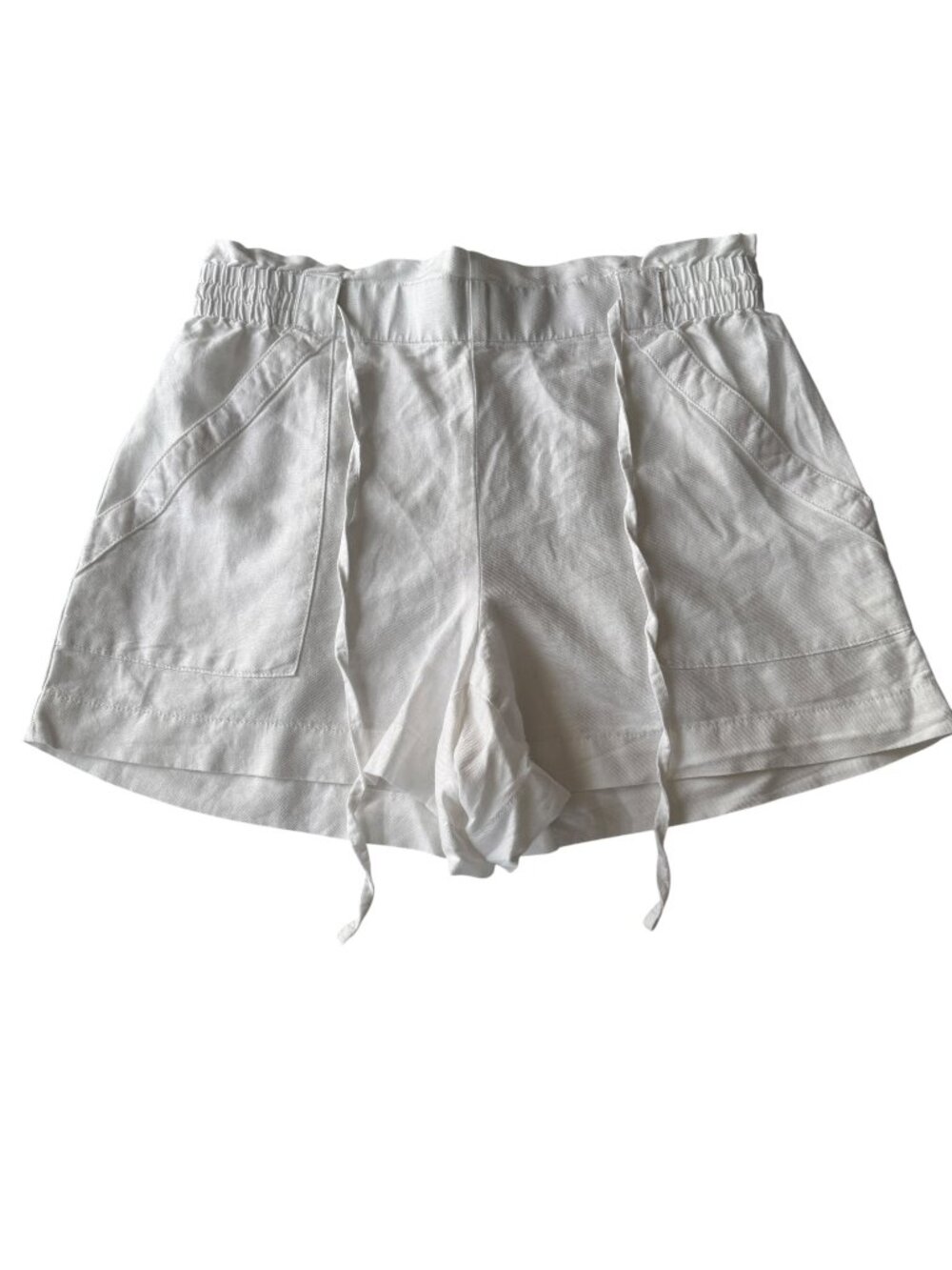 LOFT women's white flat front elastic ruffle shorts with pockets size small